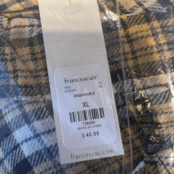 NWT Francesca's Dizzy Gal Gold/Black/White Plaid Button Down Shirt - Picture 6 of 11